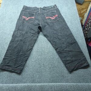 Evolution In Design Mens Black Denim Jeans 44x27 Red Contrast Stitch Wide Leg